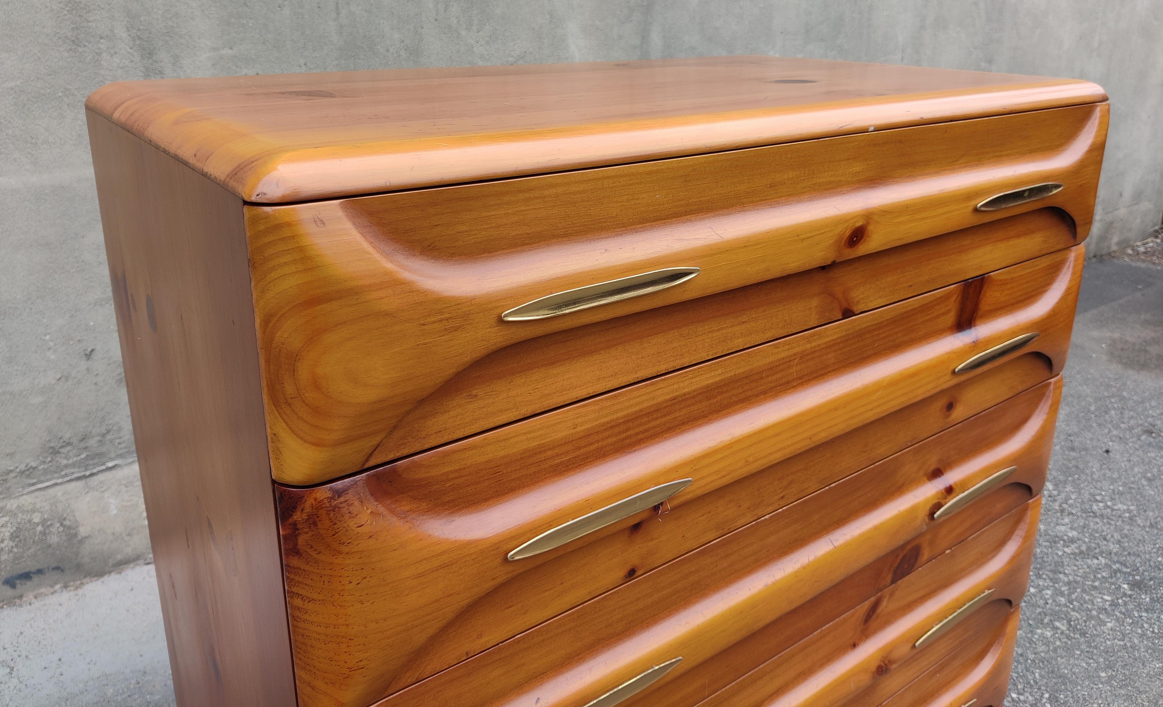 Franklin Shockey Sculptured Pine 6 Drawer Tall Dresser Mid-Century Modern 1970s 1