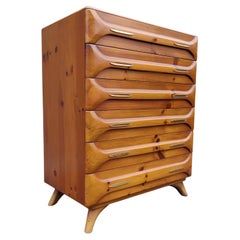 Vintage Franklin Shockey Sculptured Pine 6 Drawer Tall Dresser Mid-Century Modern 1970s