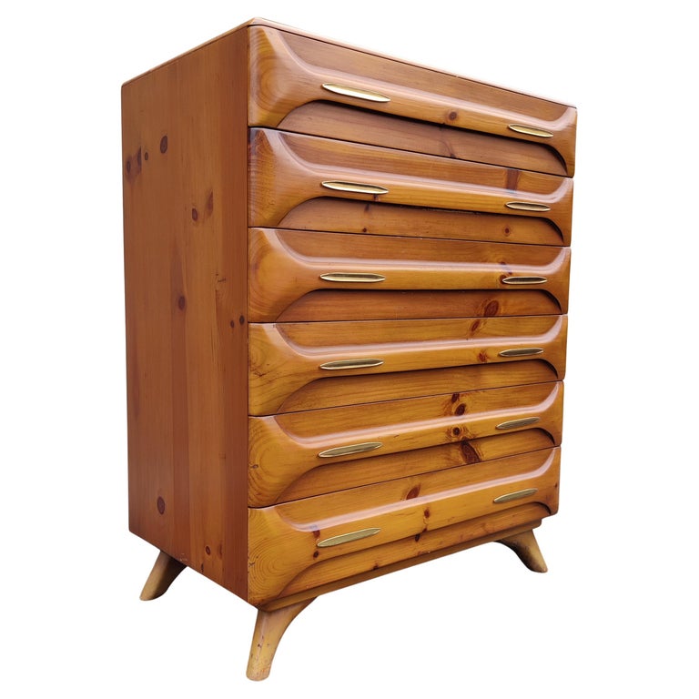Franklin Shockey Sculptured Pine 6 Drawer Tall Dresser MidCentury