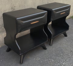 Pair Franklin Shockey Sculptured Pine Black Laquered Nightstands or End Tables