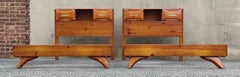 Pair Franklin Shockey Sculptured Pine Twin Beds +  1 Night stand King Size MCM