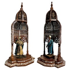 Pair Franz Bergmann Austrian Bronze Figures in Moorish Brackets, Early 20th c