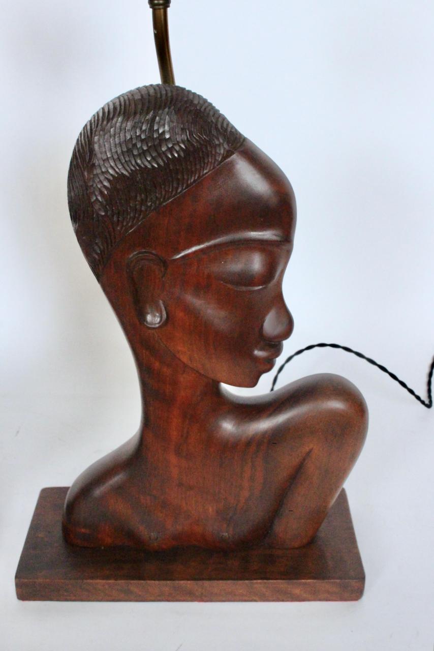 Pair of Franz Hagenauer African Negress Bust Mahogany Table Lamps, 1920s For Sale 6