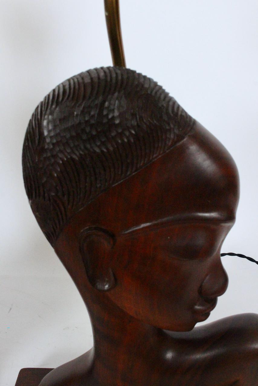 Pair of Franz Hagenauer African Negress Bust Mahogany Table Lamps, 1920s For Sale 7