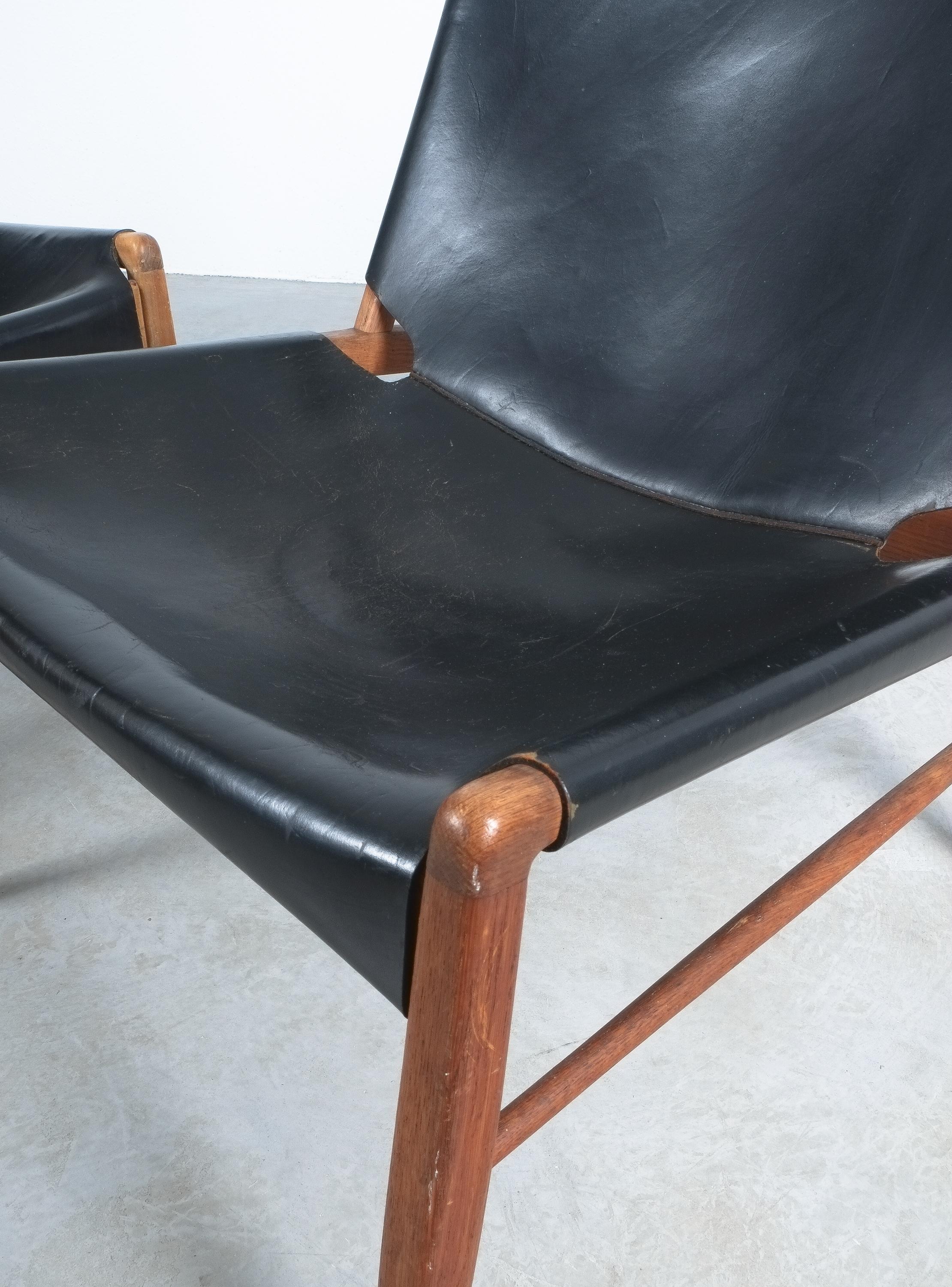 Pair of Franz Xaver Lutz Chimney or Hunting Chairs with Black Original Leather 4