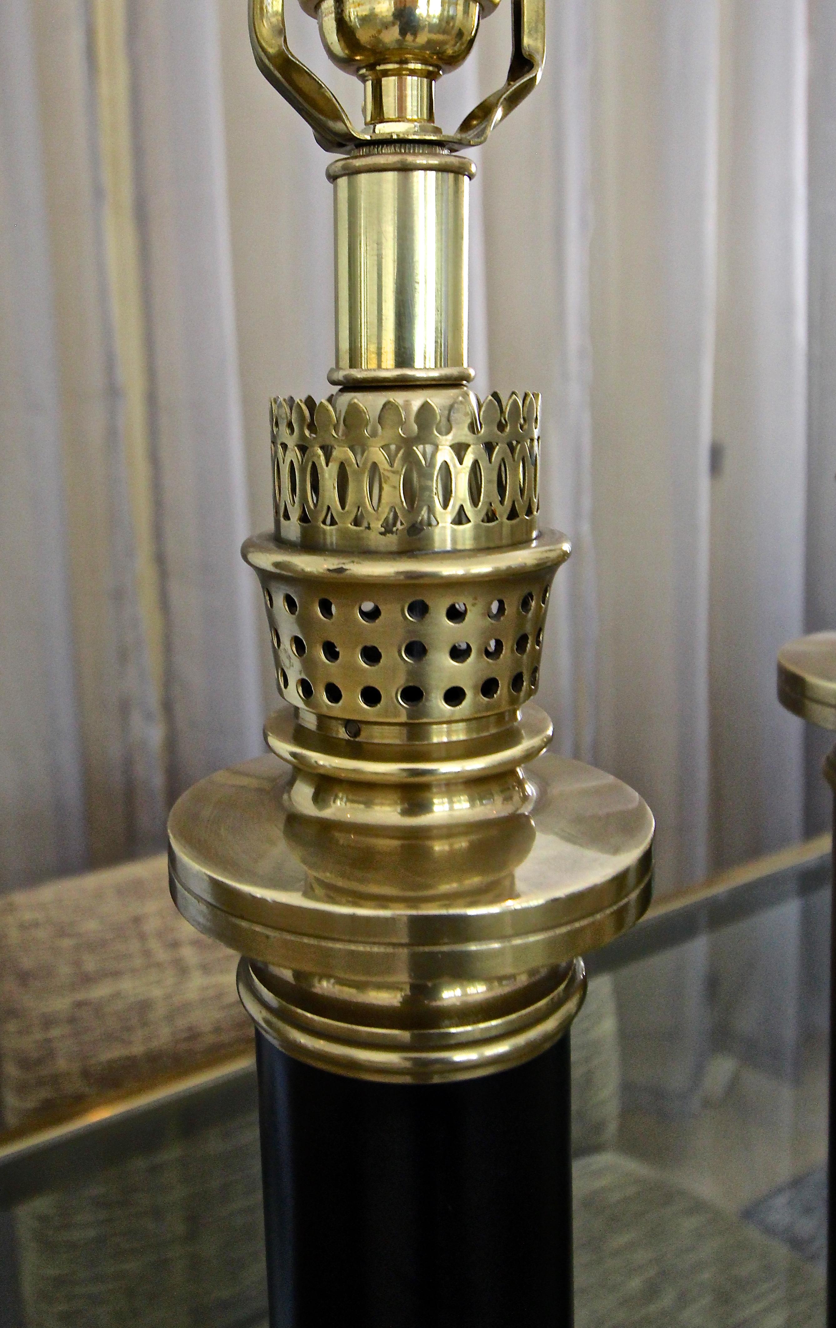 Pair of Frederick Cooper Column Brass Table Lamps 3