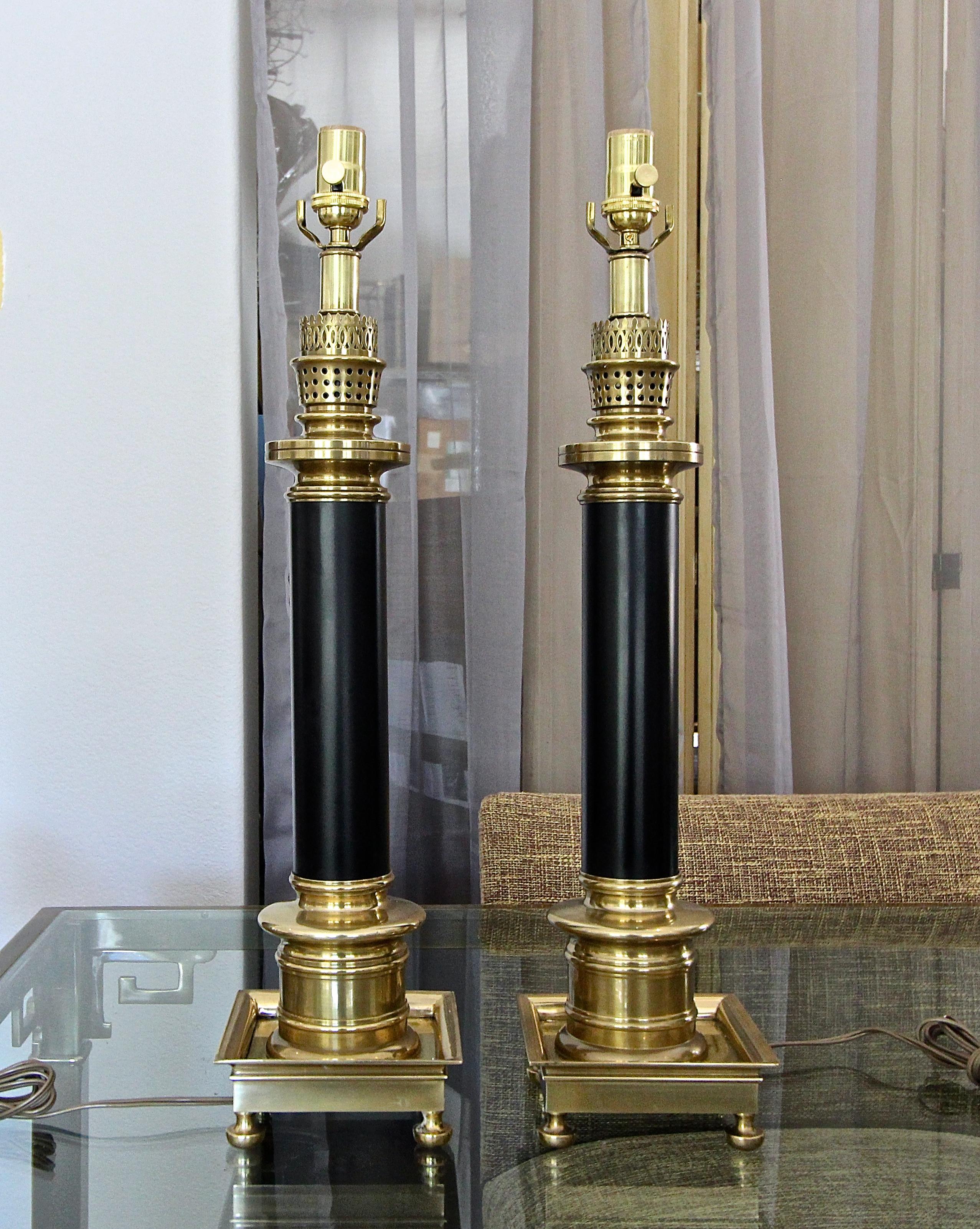 Pair of Frederick Cooper Column Brass Table Lamps 9
