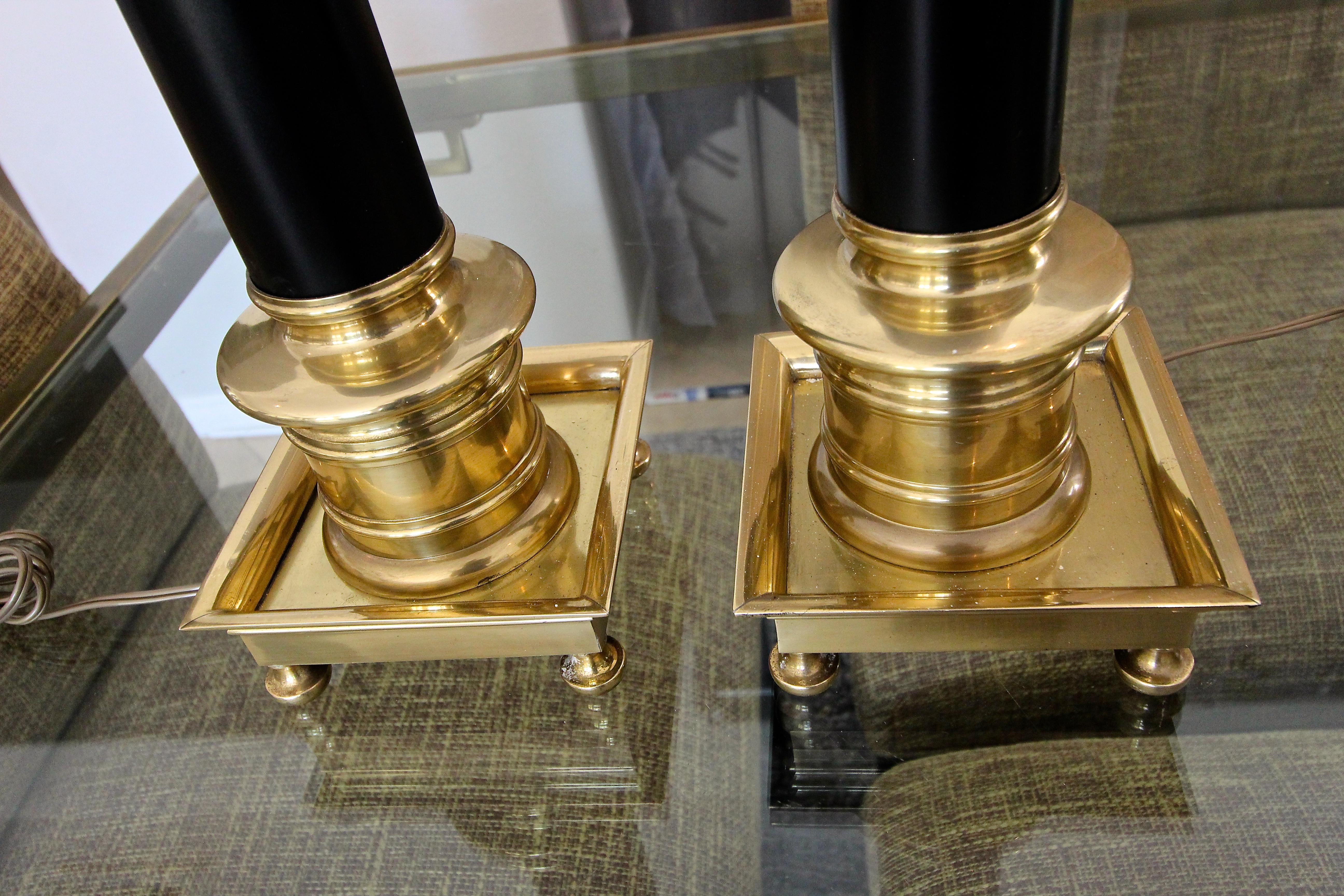 Mid-20th Century Pair of Frederick Cooper Column Brass Table Lamps