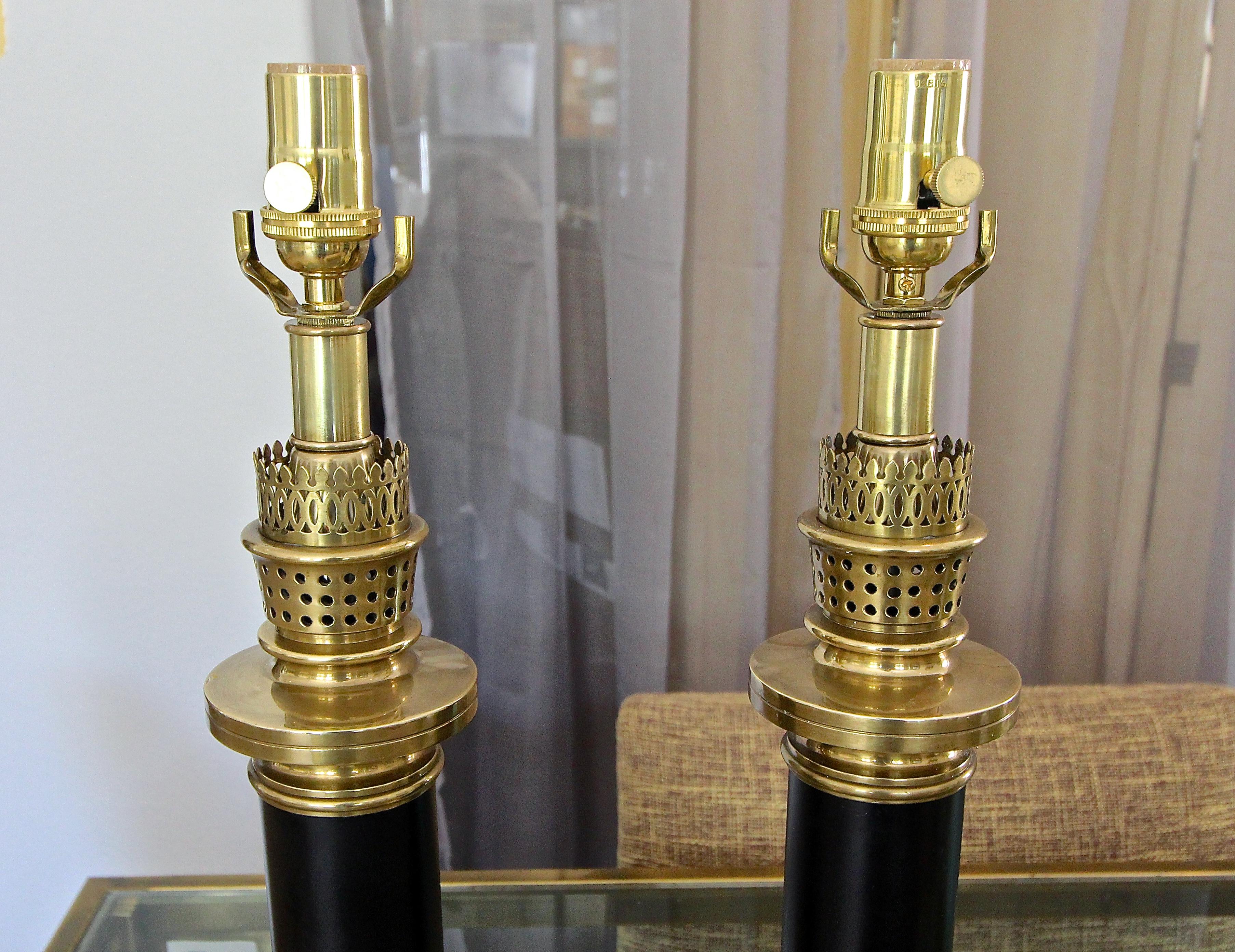 Pair of Frederick Cooper Column Brass Table Lamps 1