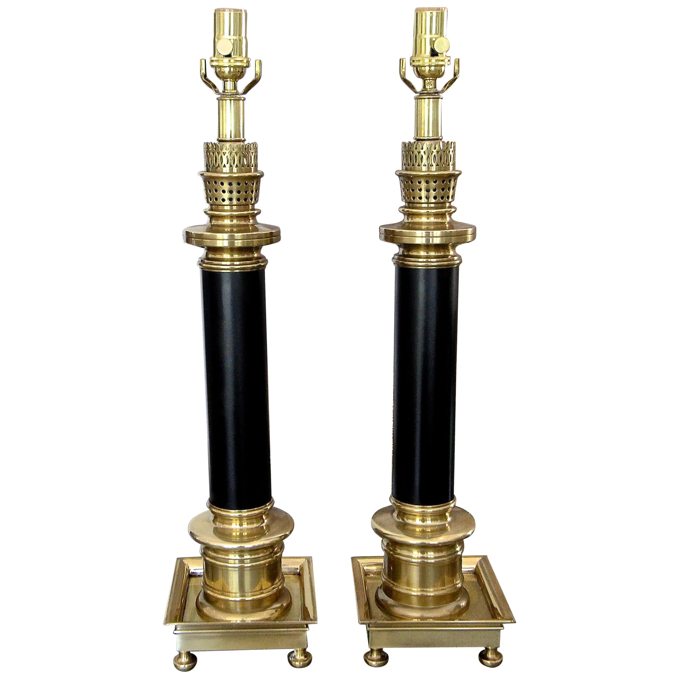 Pair of Frederick Cooper Column Brass Table Lamps