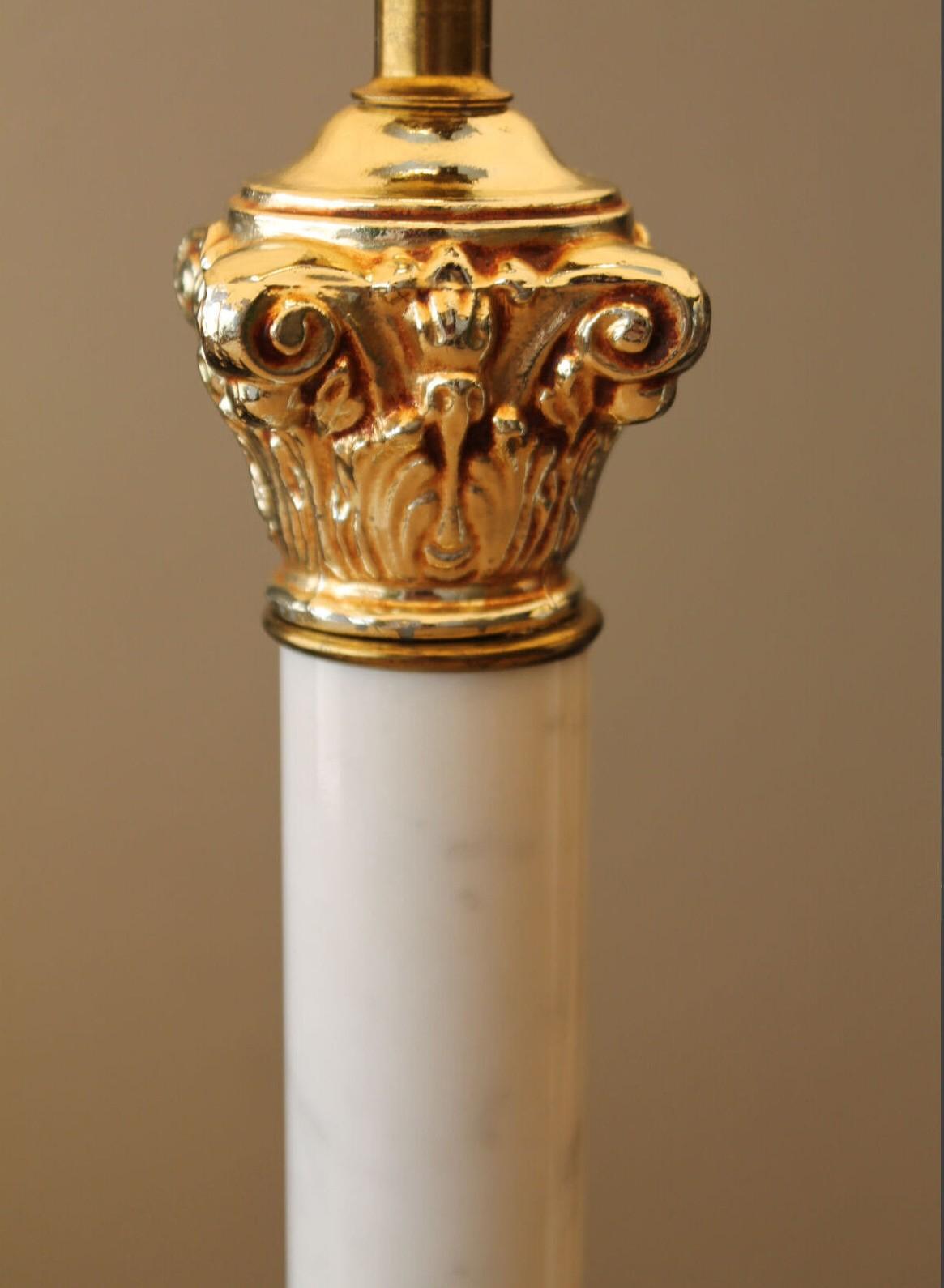 American Pair! FREDERICK COOPER COLUMN MARBLE LAMPS French Louis XVI Style White Gold For Sale