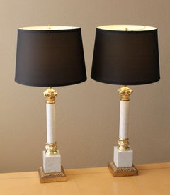 Pair! FREDERICK COOPER COLUMN MARBLE LAMPS French Louis XVI Style White Gold
