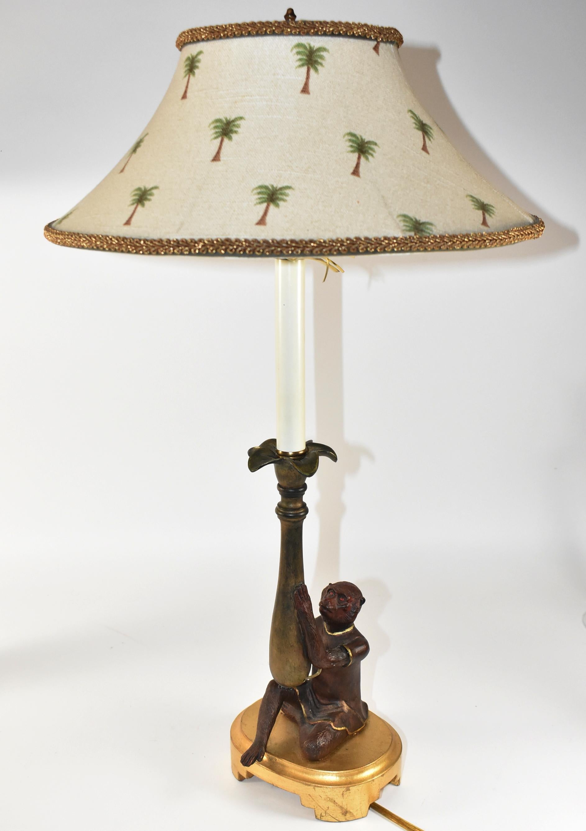 Modern Pair Frederick Cooper Monkey & Palm Tree Table Lamps