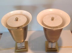 Pair of Frederick Cooper Signed Urn Form Lamps in Brass and Lucite