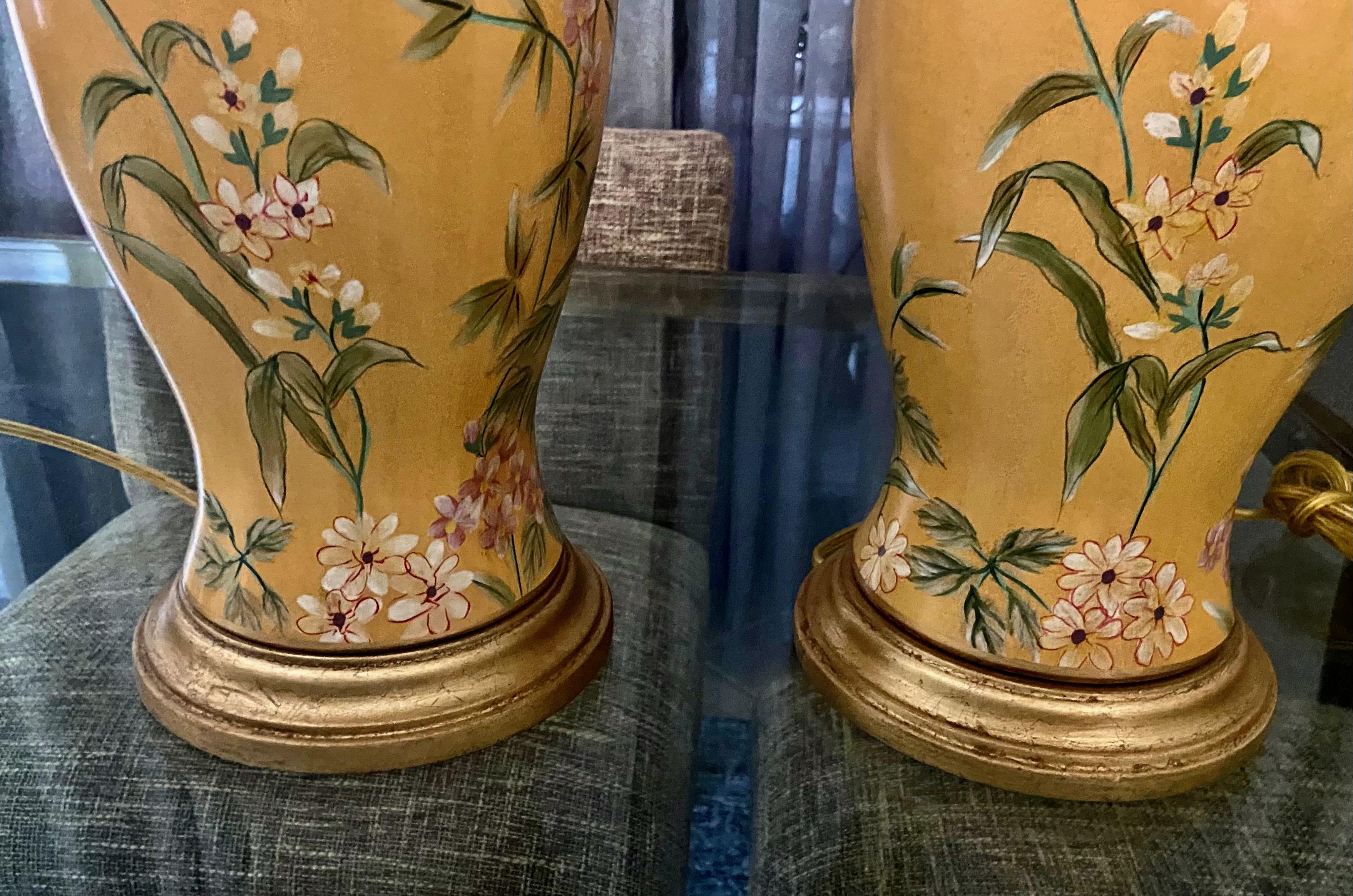 Pair Frederick Cooper Yellow Asian Style Ceramic Table Lamps 6