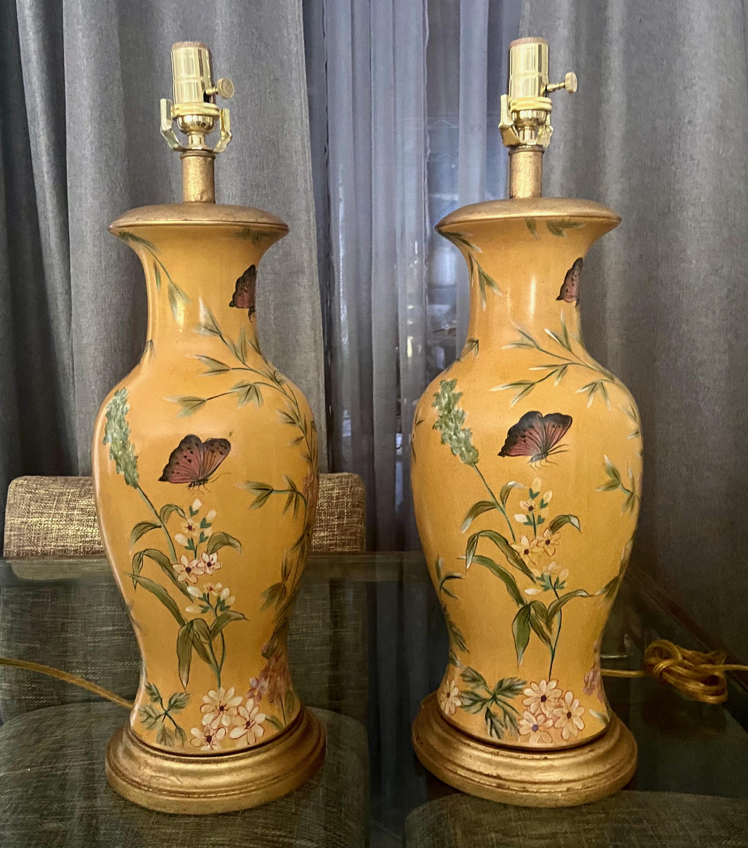 Pair Frederick Cooper Yellow Asian Style Ceramic Table Lamps 7