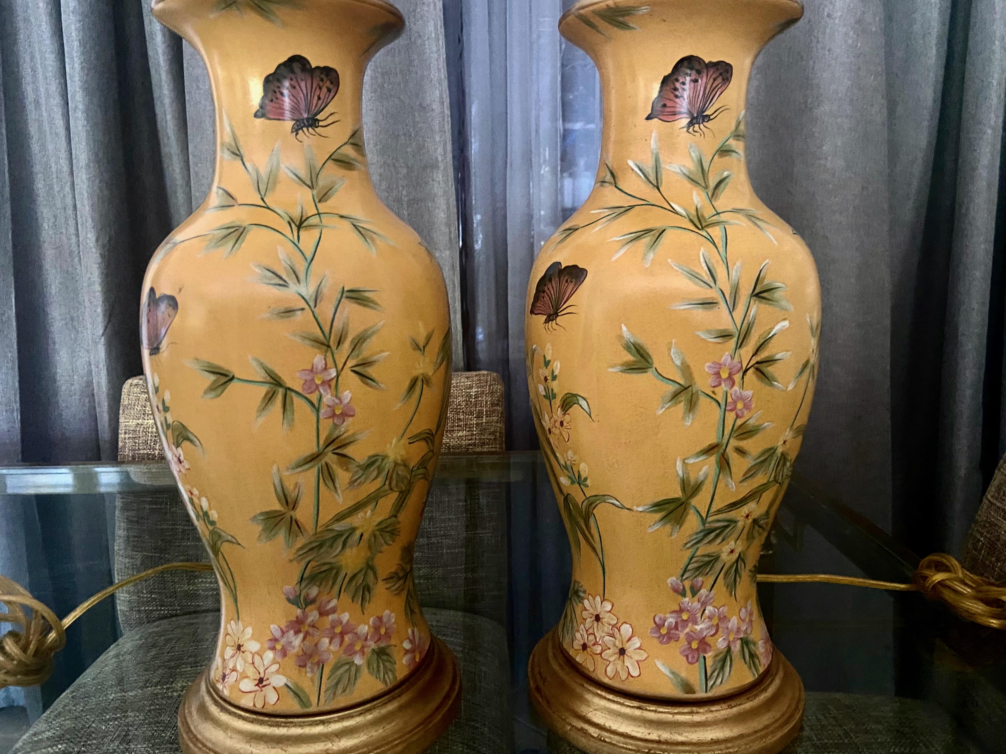 Pair Frederick Cooper Yellow Asian Style Ceramic Table Lamps 11