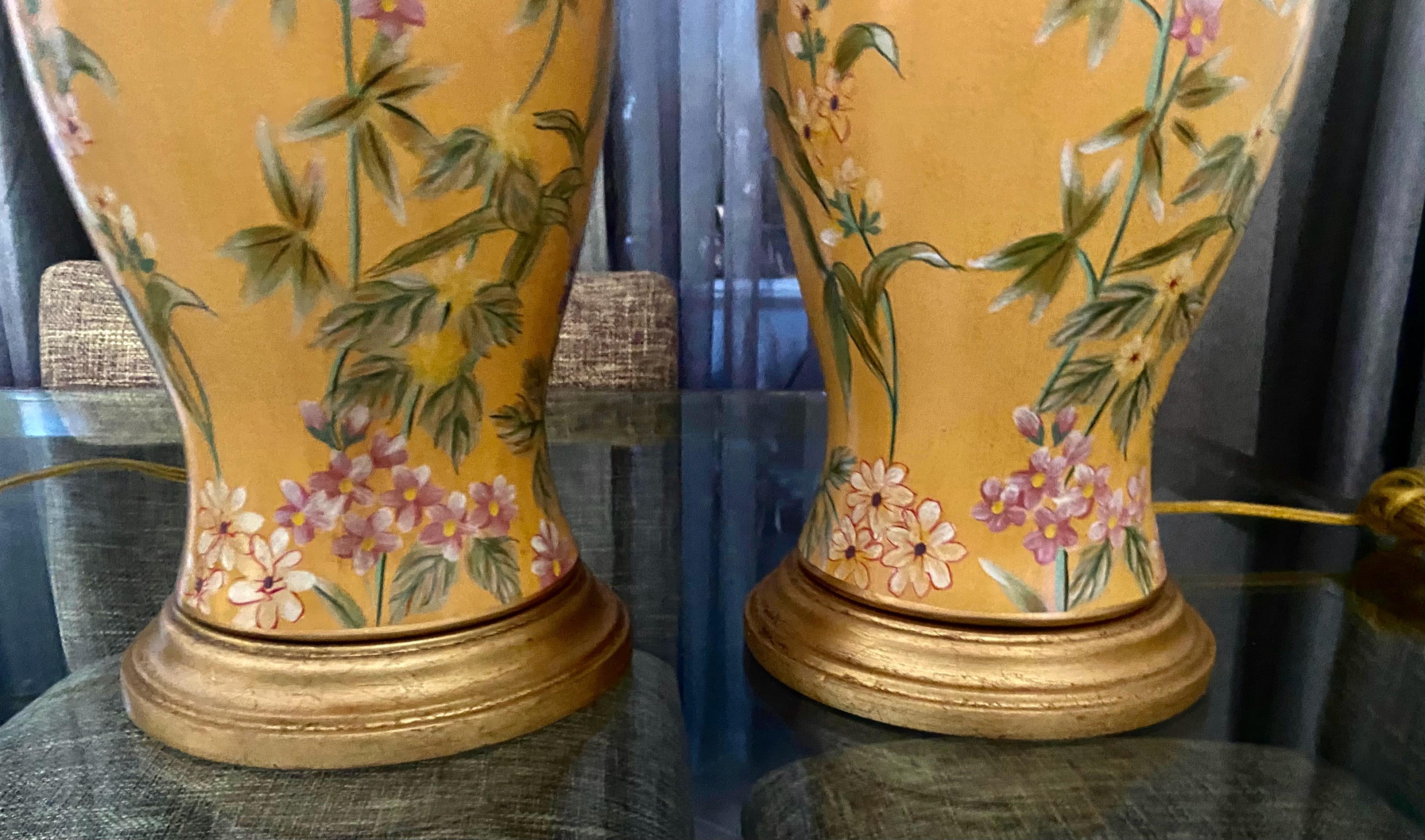 Pair Frederick Cooper Yellow Asian Style Ceramic Table Lamps 12