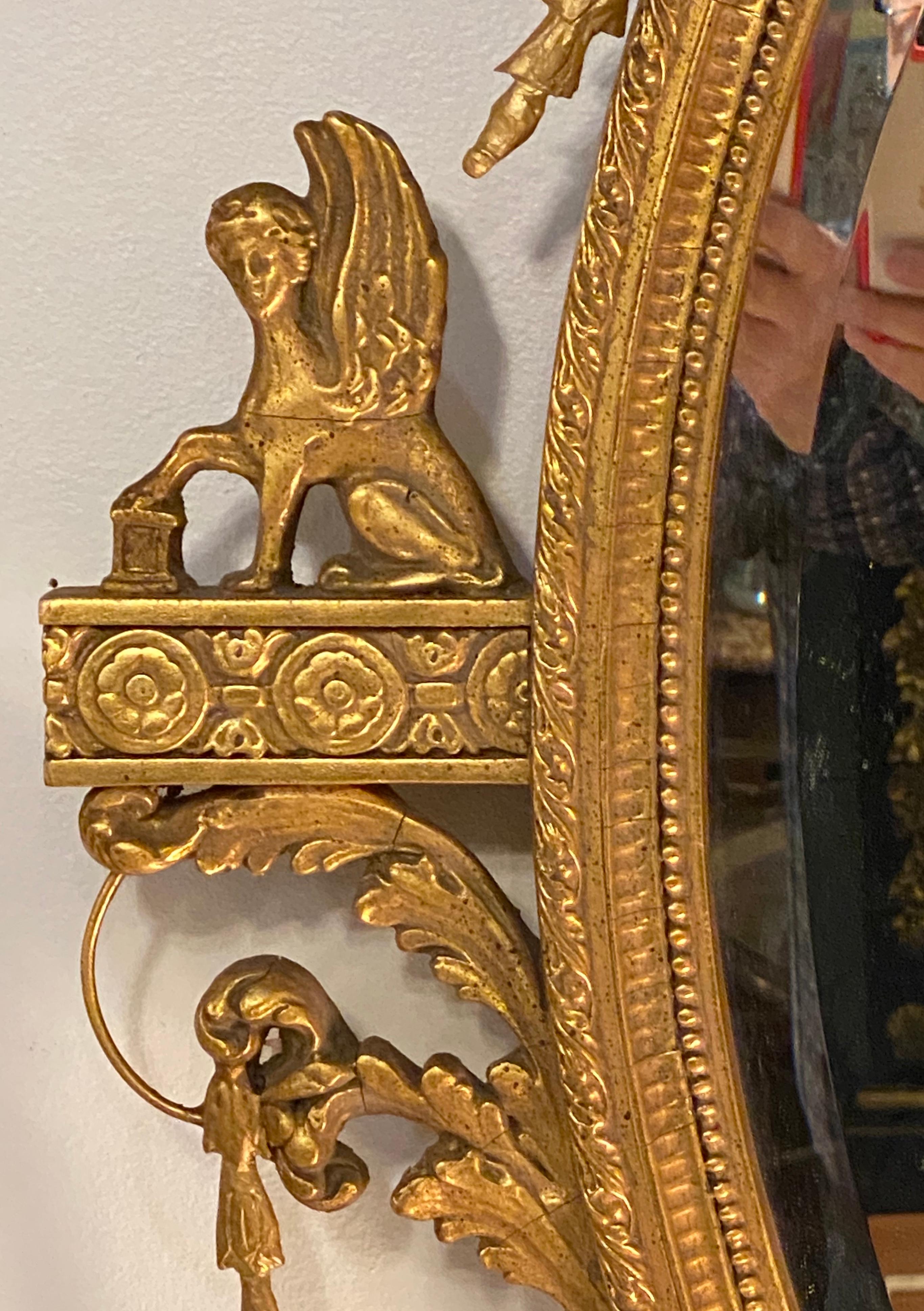 Pair of Freidman Brothers Compatible Sphinx Gilt Gold Beveled Oval Wall Mirrors 3