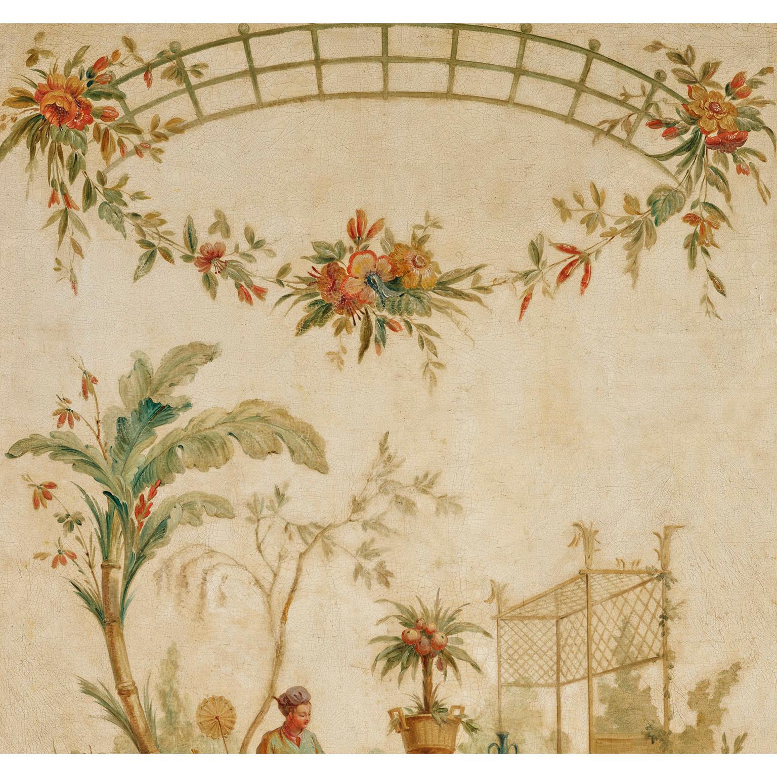 Pair French 18th-19th Century Chinoiserie Circle of Jean B. Pillement In Fair Condition For Sale In Los Angeles, CA