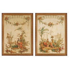 Used Pair French 18th-19th Century Chinoiserie Circle of Jean B. Pillement