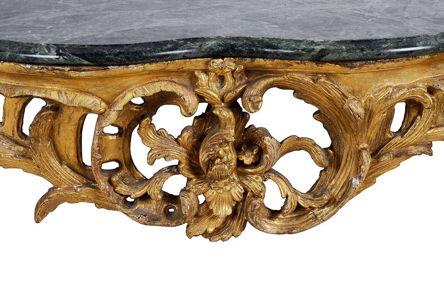 Rococo Pair of French 18th Century Carved Rococco Style Giltwood Console Tables