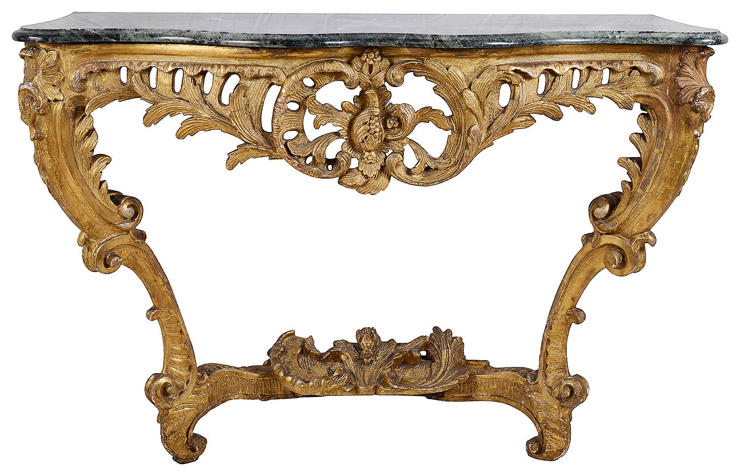 Pair of French 18th Century Carved Rococco Style Giltwood Console Tables In Good Condition In Brighton, Sussex