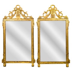 Pair, French 18th Century Louis XVI Giltwood Looking Glass Mirrors