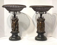 Pair of French 19th Century Bronze Corbeilles Depicting Cupids