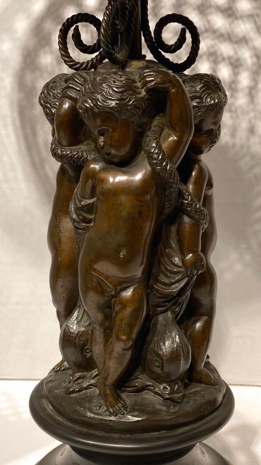 Pair of French 19th Century Bronze Corbeilles Depicting Cupids In Good Condition For Sale In New York, NY