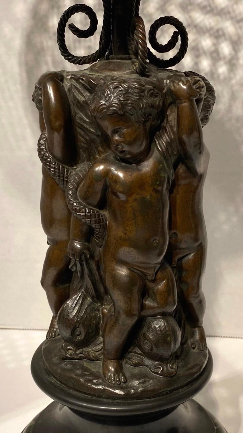 Pair of French 19th Century Bronze Corbeilles Depicting Cupids For Sale 1