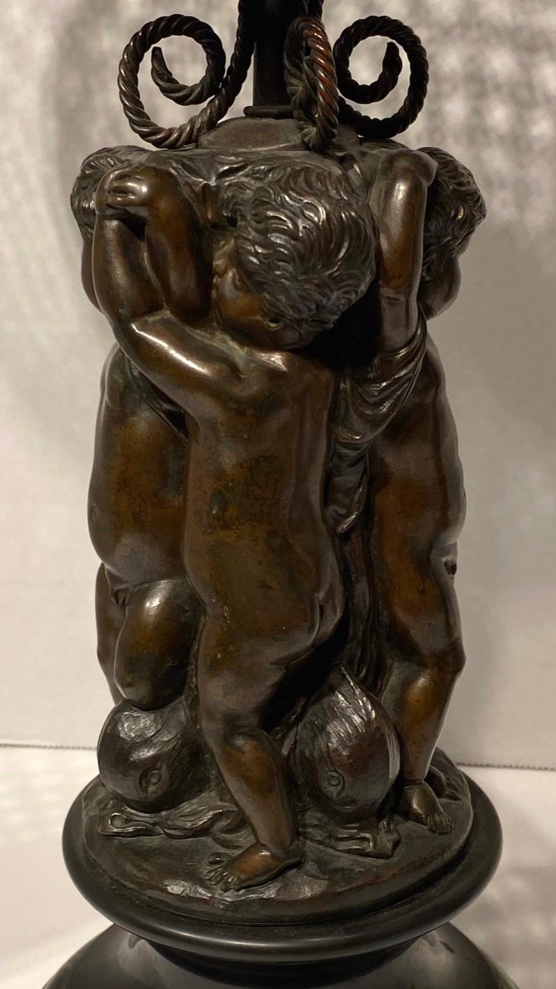 Pair of French 19th Century Bronze Corbeilles Depicting Cupids For Sale 2