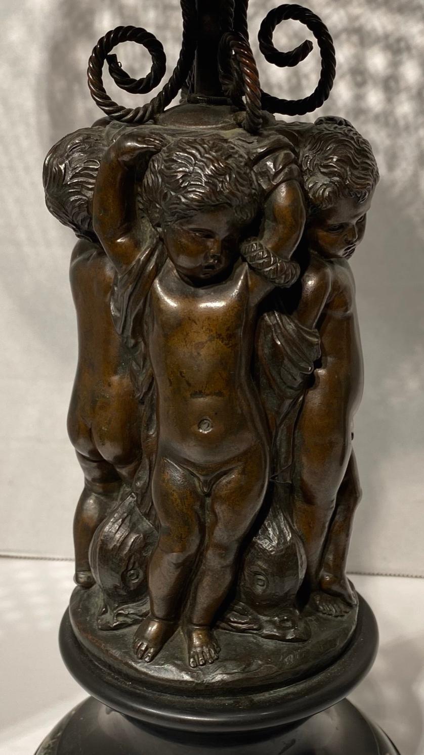 Pair of French 19th Century Bronze Corbeilles Depicting Cupids For Sale 3