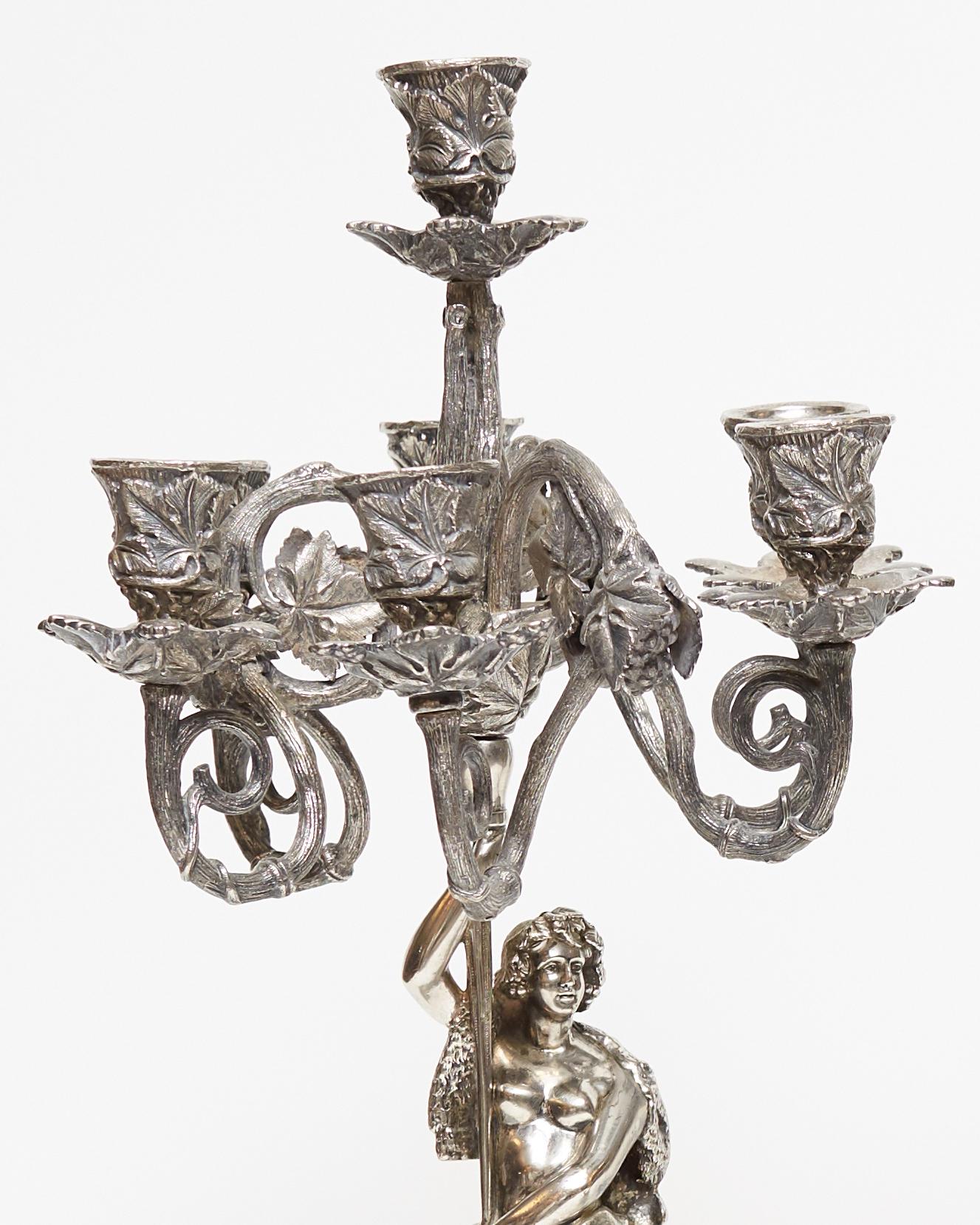 Pair of French 19th Century Silverplated Bronze Figural Candelabras 6