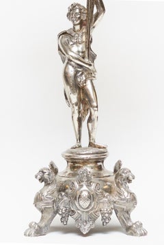 Pair of French 19th Century Silverplated Bronze Figural Candelabras