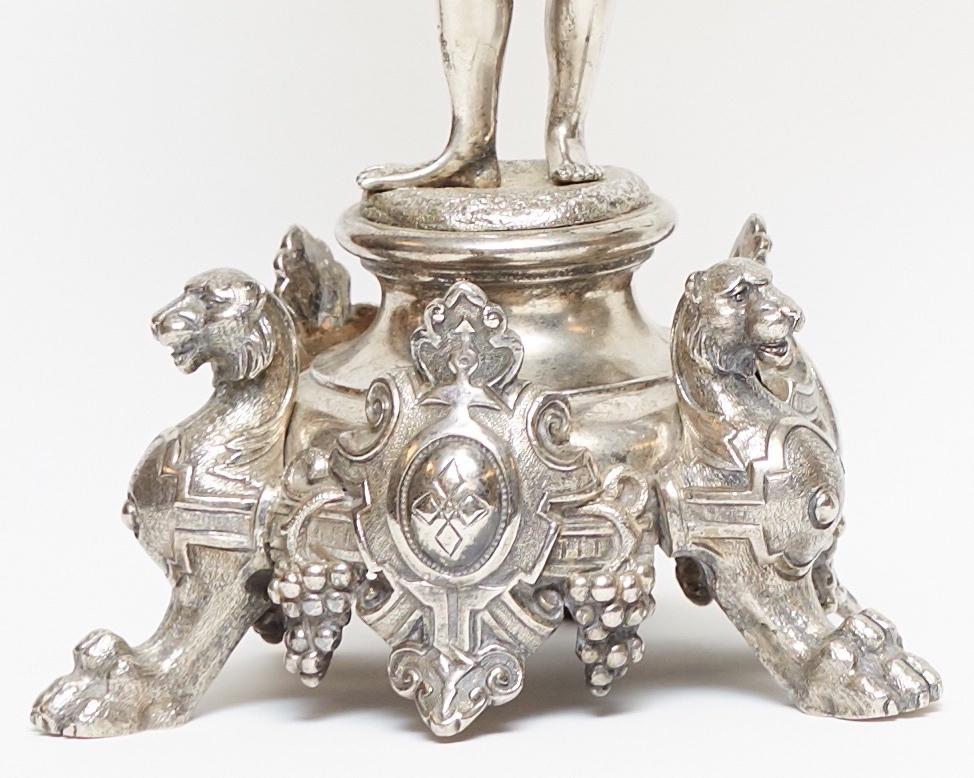 Pair of French 19th Century Silverplated Bronze Figural Candelabras In Good Condition In New York, NY