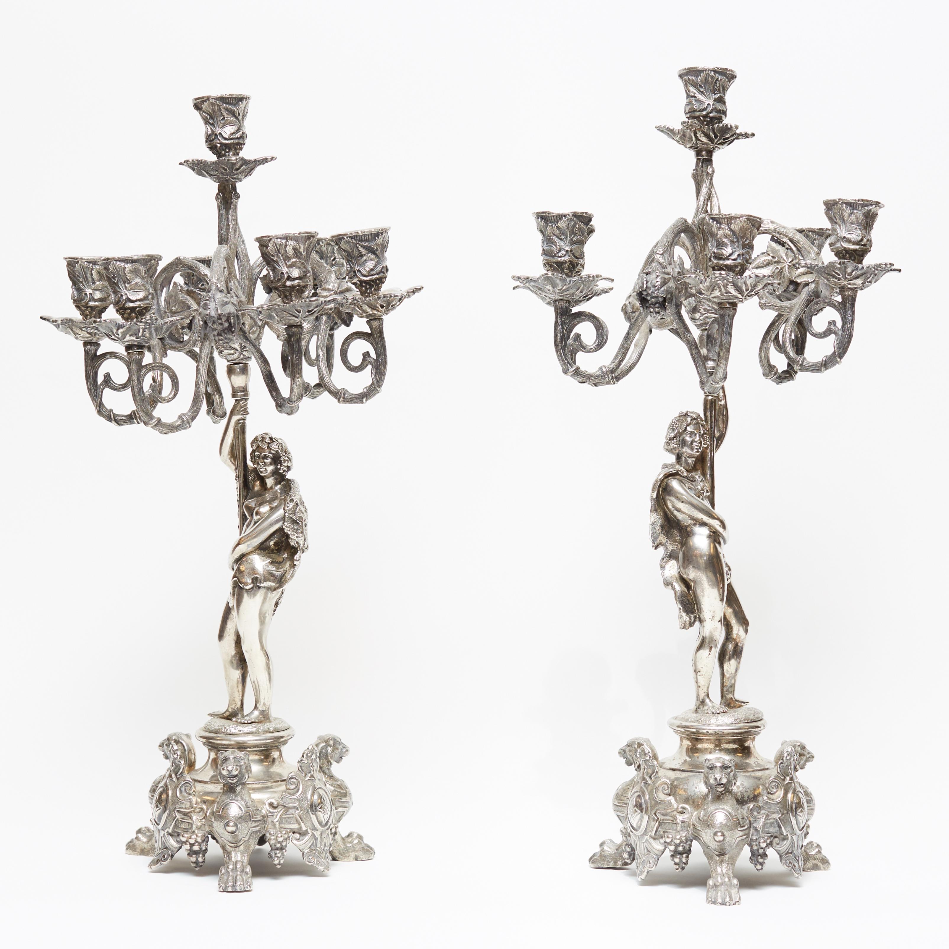 Pair of French 19th Century Silverplated Bronze Figural Candelabras 2