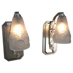 Antique Pair French 1920's Art Deco Wall Sconces by Muller Frères
