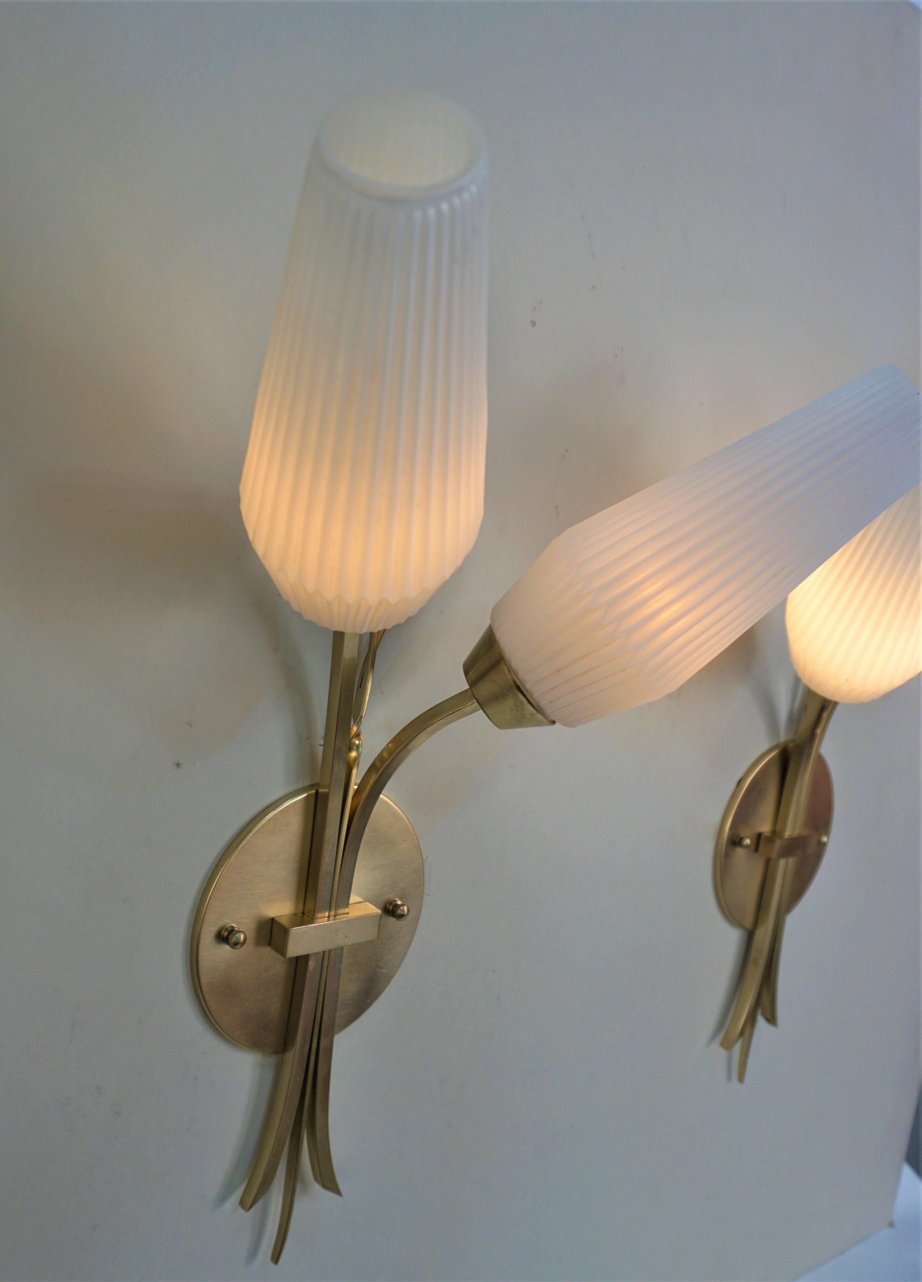 Mid-20th Century Pair French 1950's Mid-Century Wall Sconces For Sale