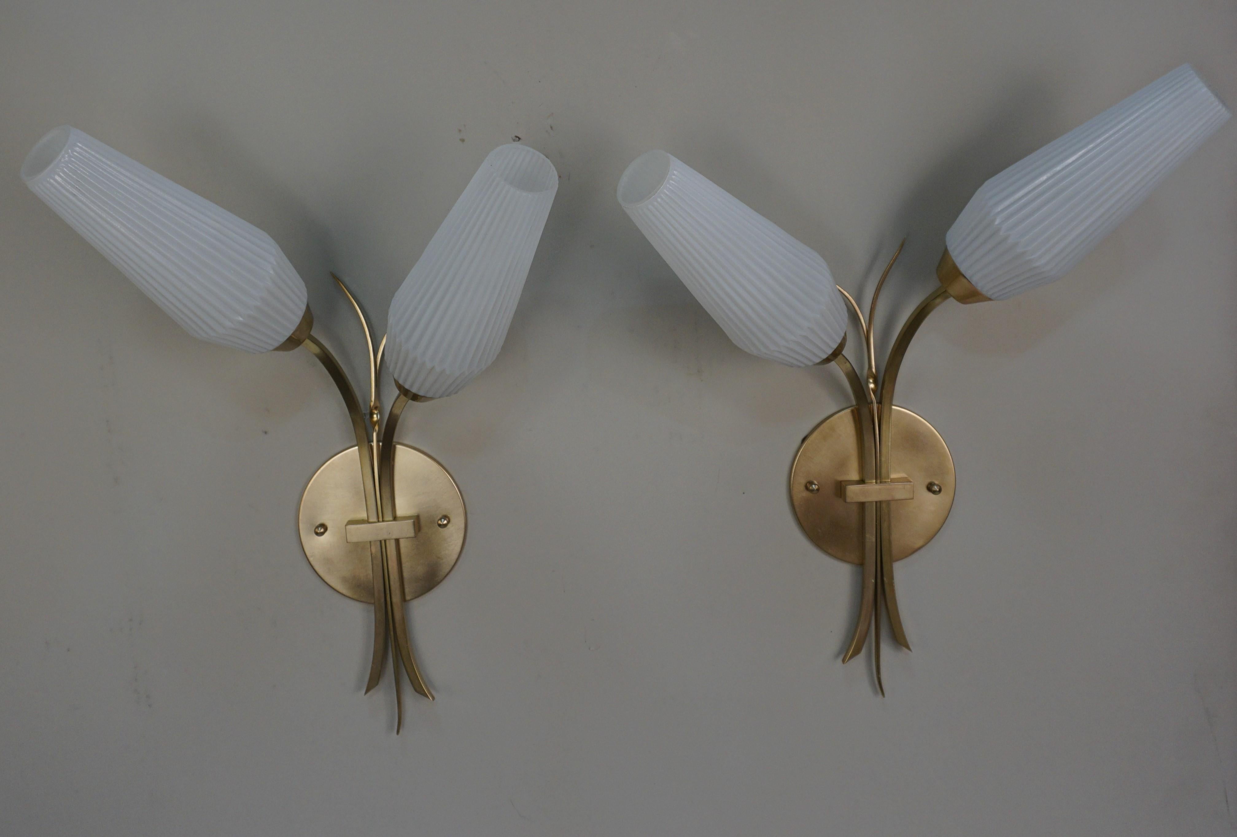 Pair French 1950's Mid-Century Wall Sconces For Sale 2