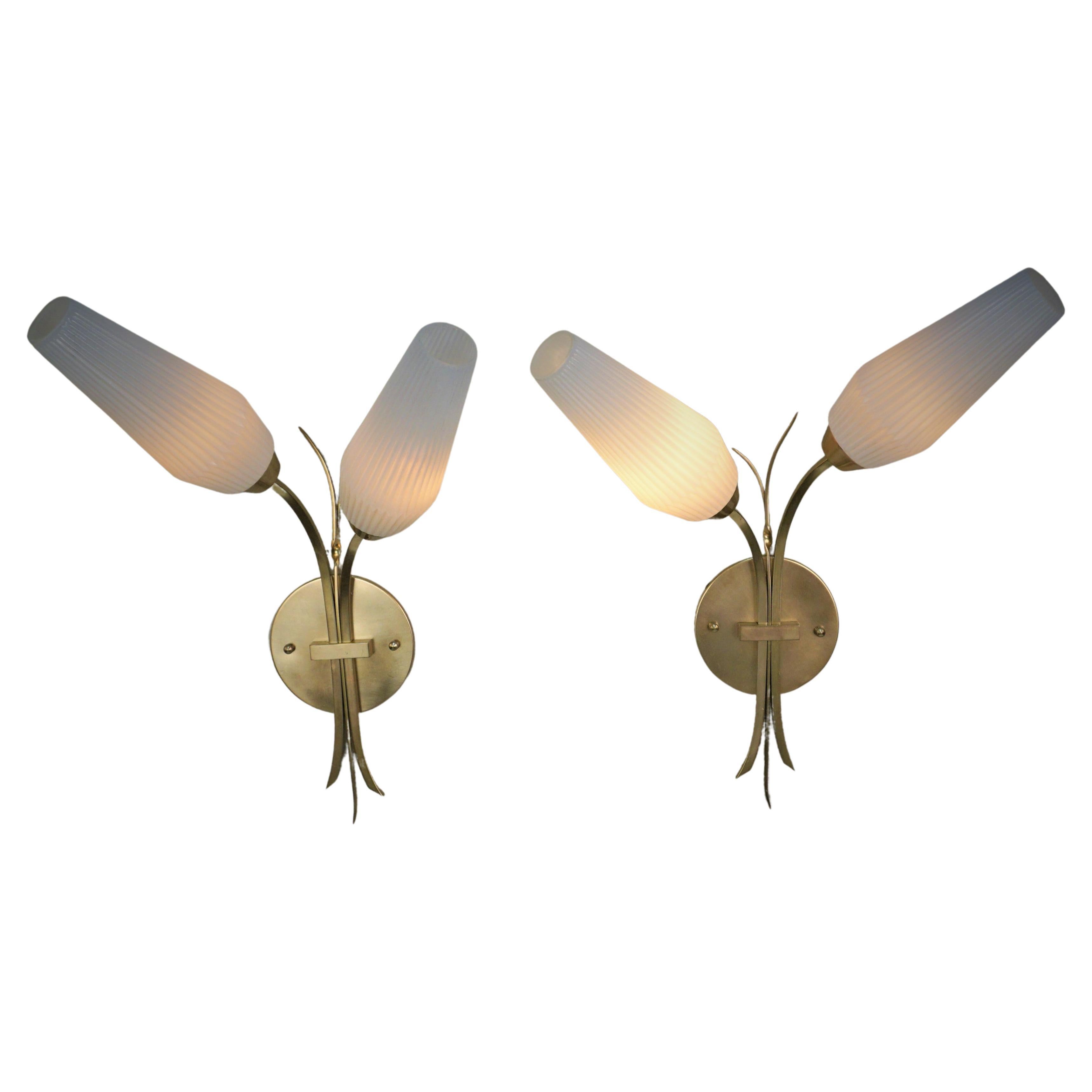 Pair French 1950's Mid-Century Wall Sconces For Sale