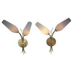 Retro Pair French 1950's Mid-Century Wall Sconces