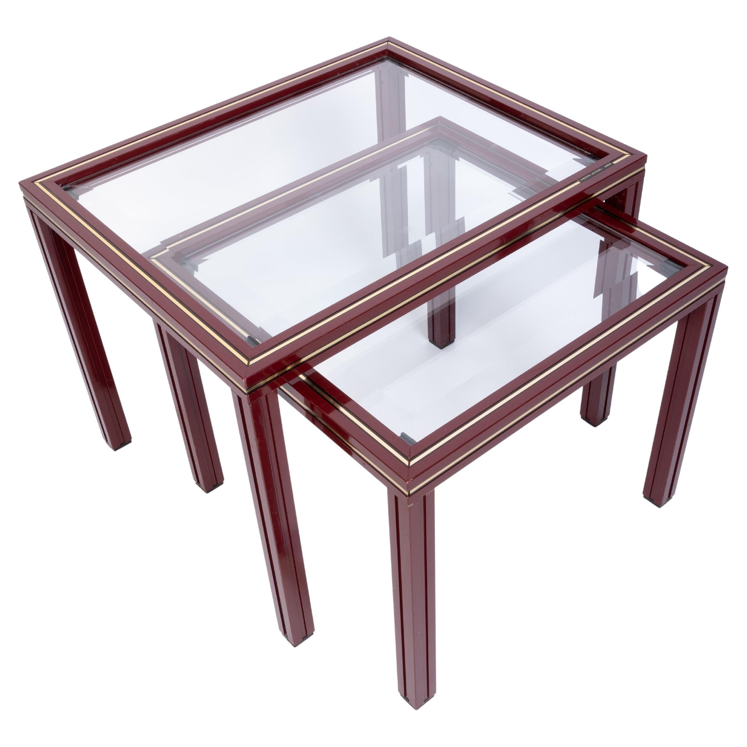 Pair French 1970s Nesting Tables End Tables by Pierre Vandel, Paris

Good vintage condition, with signs of wear commensurate of age.

Dimensions:
Table 1
L50 x W41 x H38 cm

Table 2
L40.5 x W40.5 x H33.5cm
