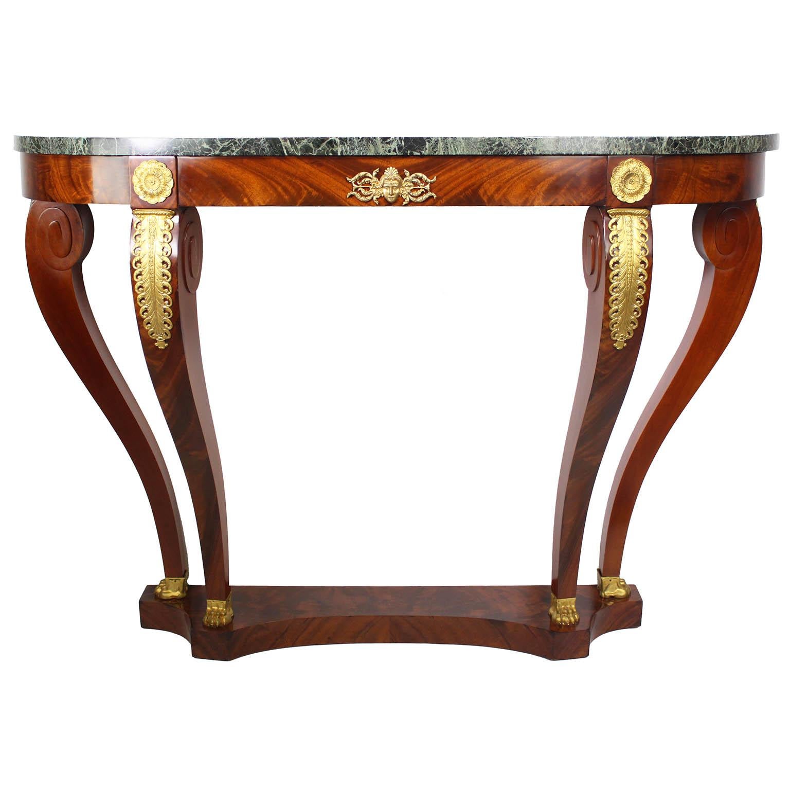 Empire Revival Pair French 19th/20th Century Empire Style Demi-Lune Console Table, Attr. Forest For Sale