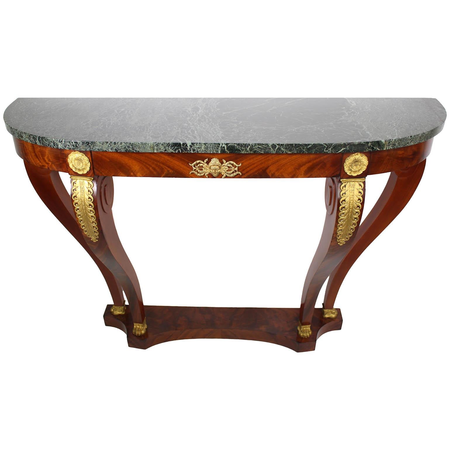 Pair French 19th/20th Century Empire Style Demi-Lune Console Table, Attr. Forest In Good Condition For Sale In Los Angeles, CA