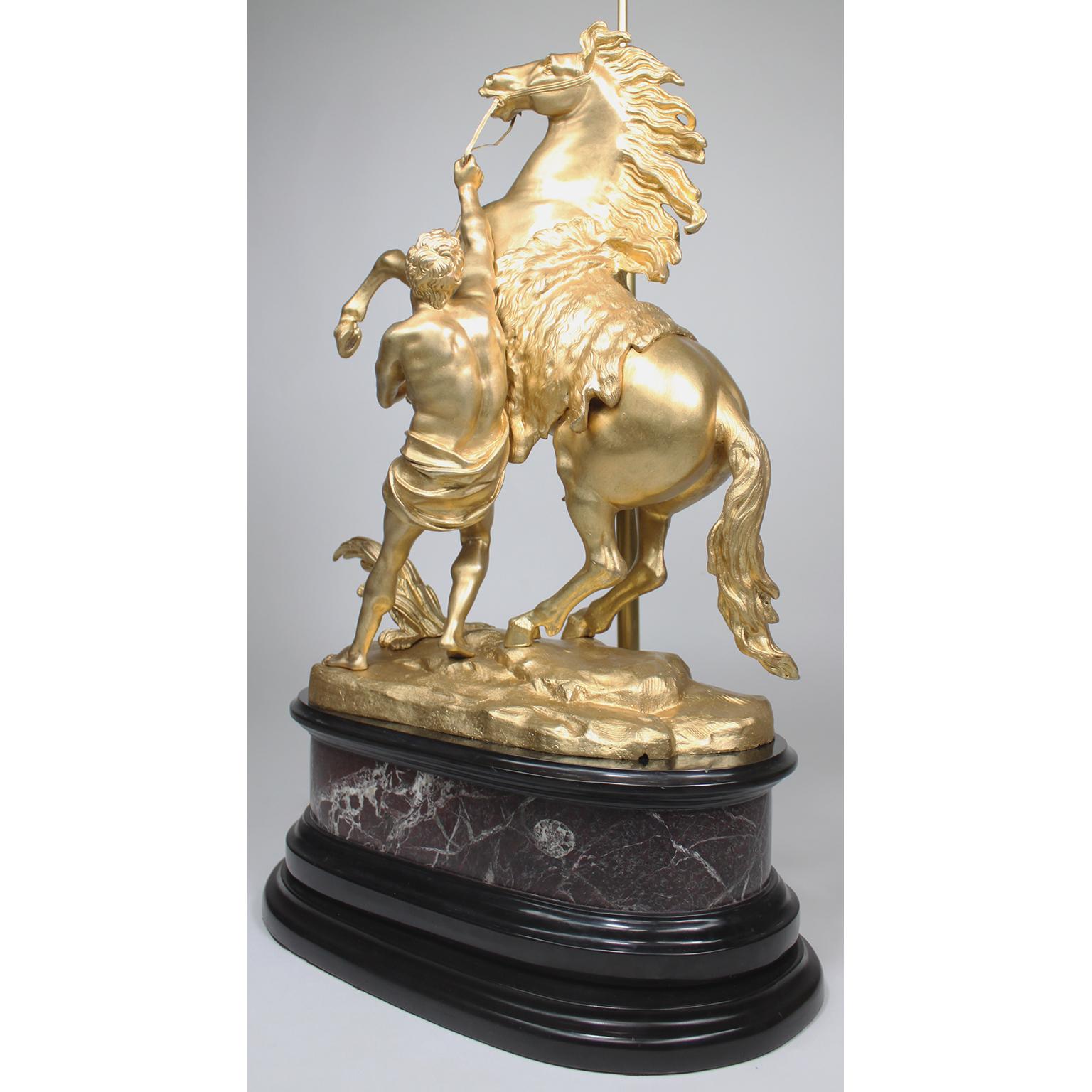 Pair French 19th/20th Century Gilt-Bronze Sculptures of The Marly Horses Lamps For Sale 4