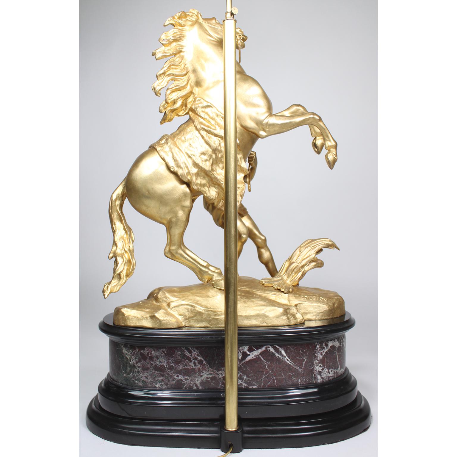 Pair French 19th/20th Century Gilt-Bronze Sculptures of The Marly Horses Lamps For Sale 6