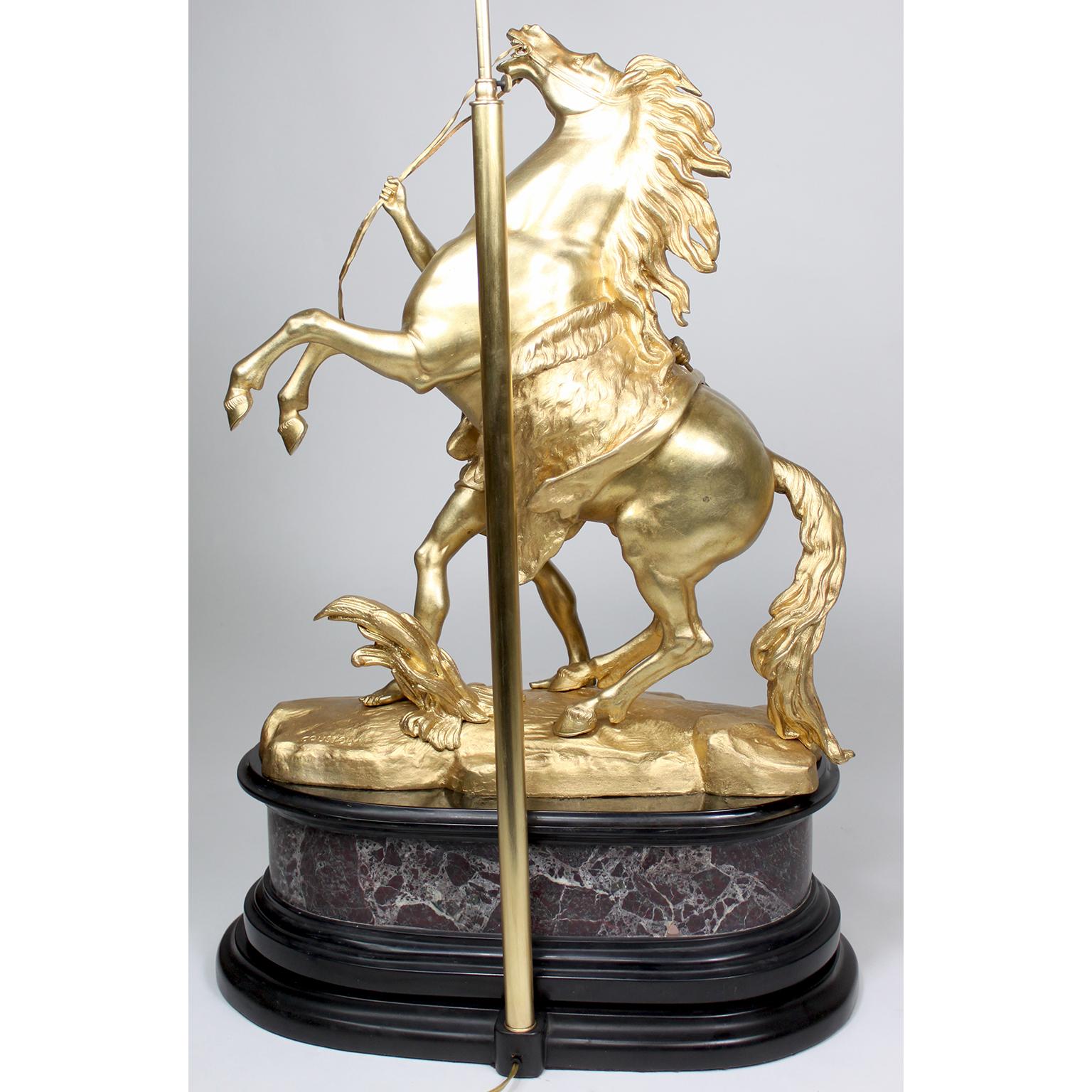 Pair French 19th/20th Century Gilt-Bronze Sculptures of The Marly Horses Lamps For Sale 7