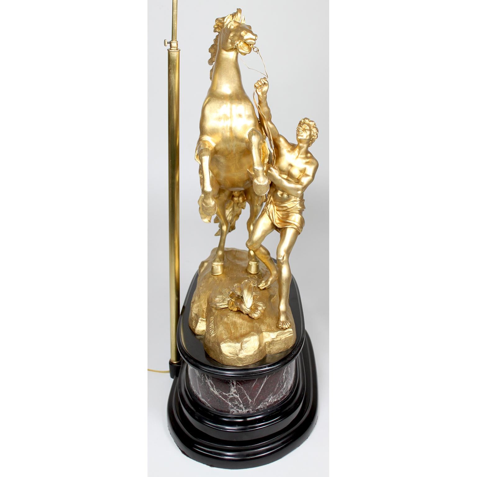 Pair French 19th/20th Century Gilt-Bronze Sculptures of The Marly Horses Lamps For Sale 1