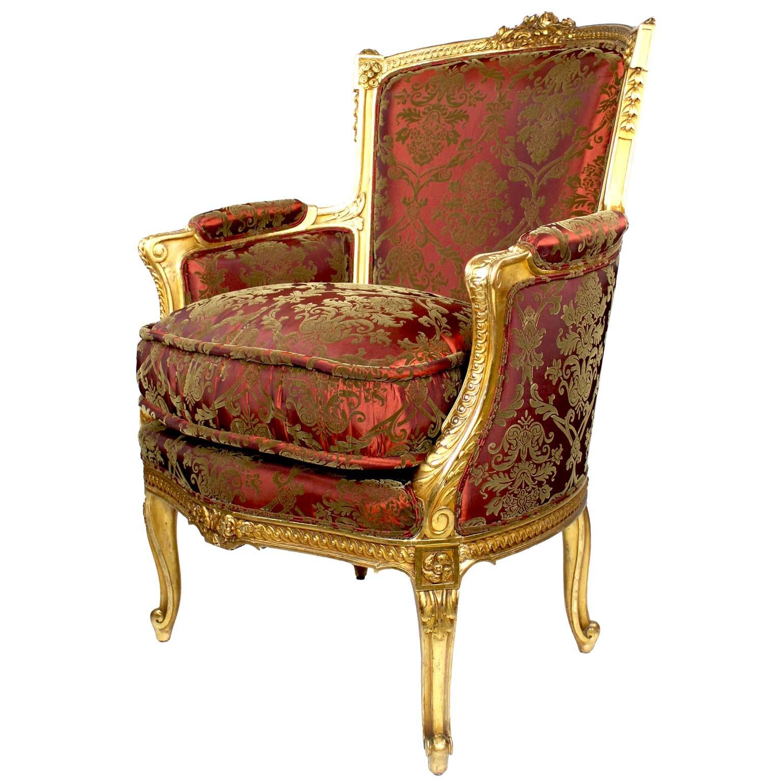 Belle Époque Coppia di poltrone Bergère francesi del XIX/20° secolo in stile Luigi XV-XVI, Attr. Jansen in vendita
